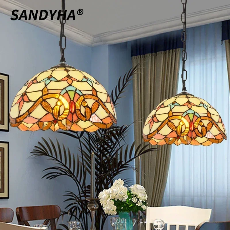 

SANDYHA Modern Colored Glass Pendant Light with Simple Rural Design Suitable for Bedroom Bedside Living Room LED Pendant Lamp