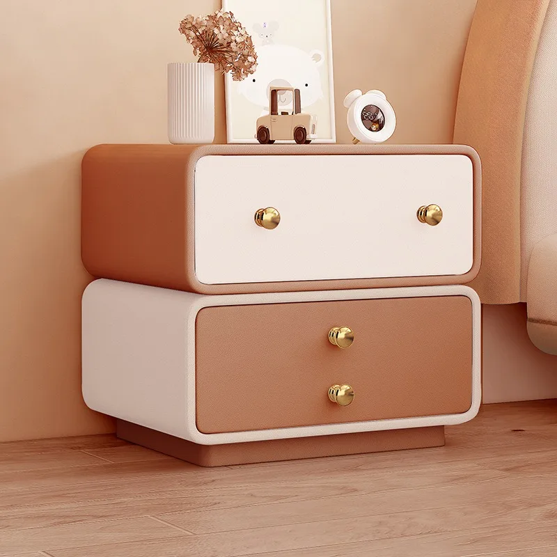 

Minimalist nightstand, solid wood children's leather bedside cabinet, cream-style artistic bedroom storage