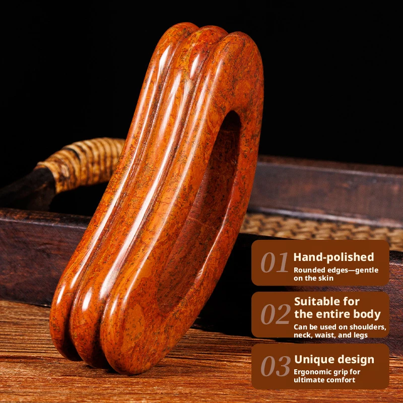 Massage the legs, shoulders and neck with a four-groove semi-circular pulse push board and perform gua sha