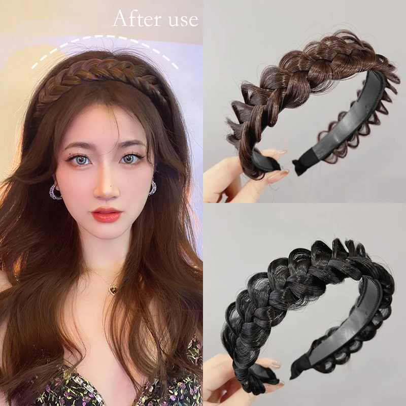 Black Twist Braid Hair Bands for Women Toothed Non-slip Designer Headbands Fashion Adjustable Braids HeadBand Girls Headwear