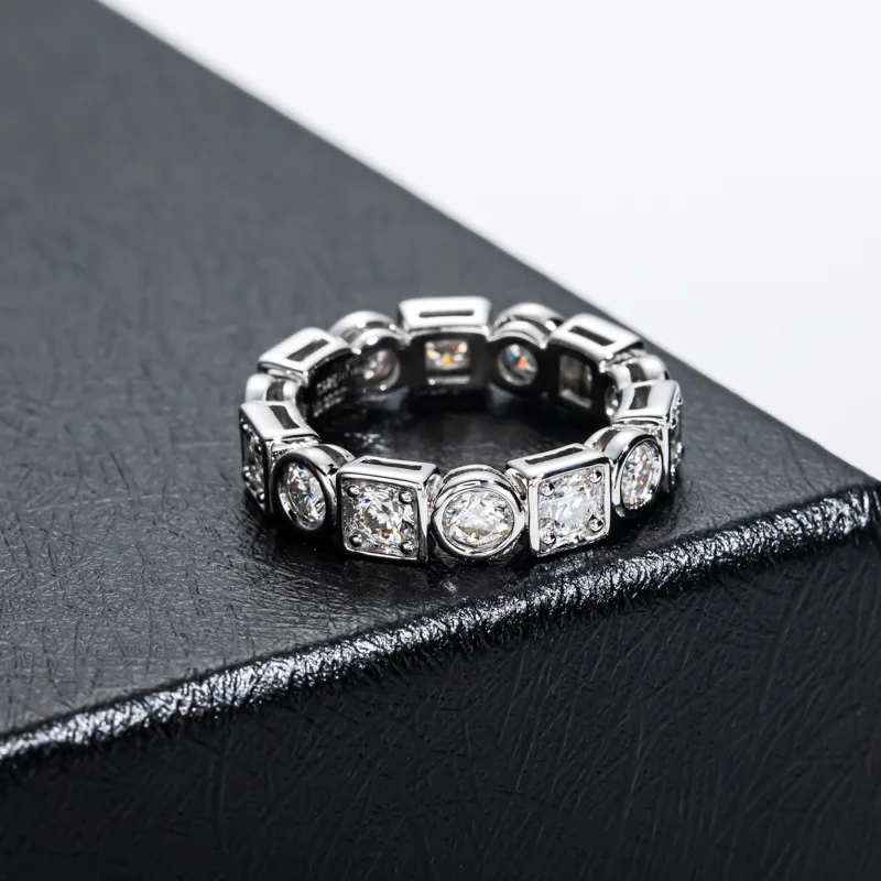 

Minimalist 925 Sterling Silver Moissanite Ring with Round& Square GemstonesAnniversary Band for Women