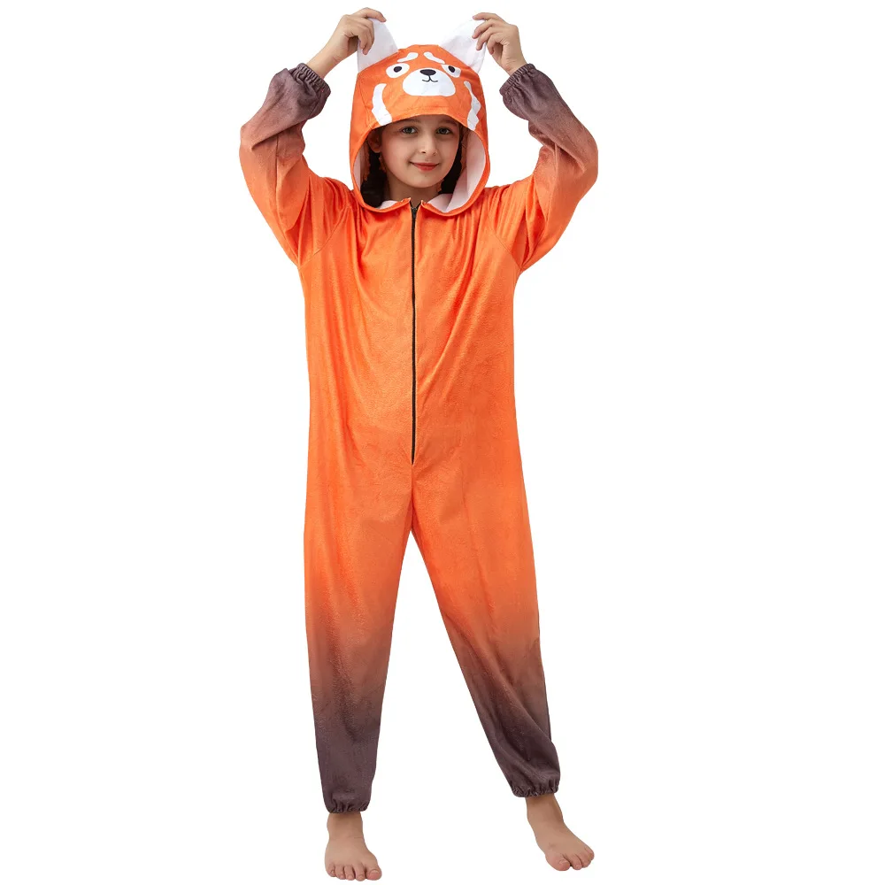 Rode Panda Kostuums Voor Kinderen Halloween Cosplay Jumpsuit Draaien Rood Kostuum Mei Jumpsuit