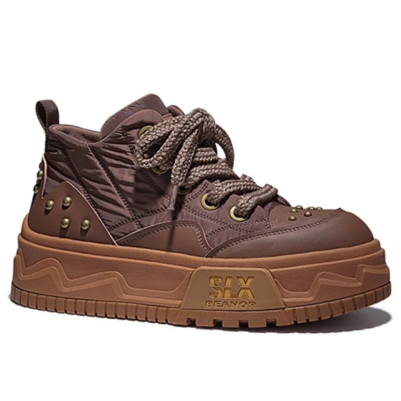 High-top Board Shoes for Men's and Women's Brown Stylish Casual Thick Soled Height-increasing Shoes Comfortable Breathable Shoes
