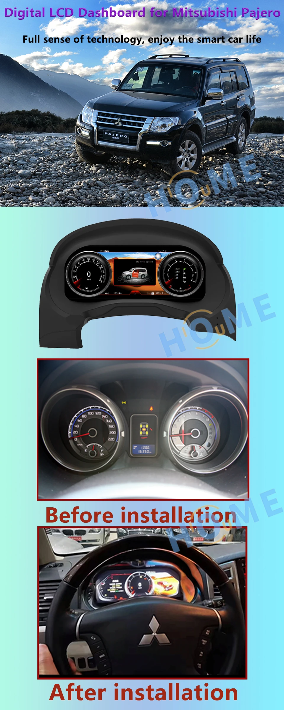 Digital Dashboard Panel Virtual Instrument Cluster CockPit LCD Speedometer For Mitsubishi Pajero  2008 - 2018