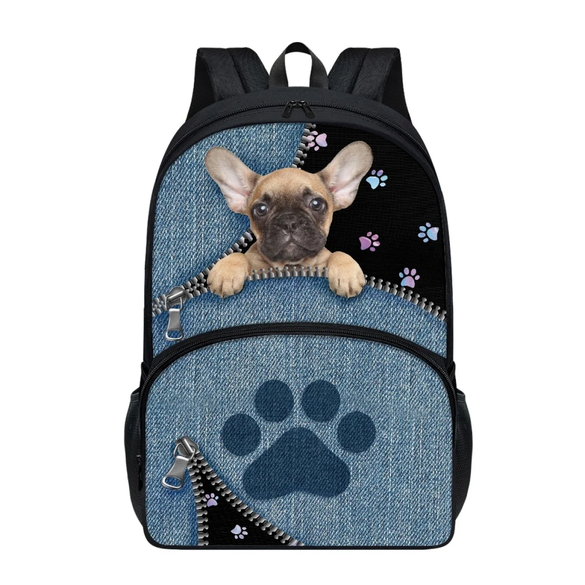 FORUDESIGNS Students Backpacks Creative Zipper Puppy Schoolbags Girls Boys Multi Pocket Design Storage Textbook Bookbags