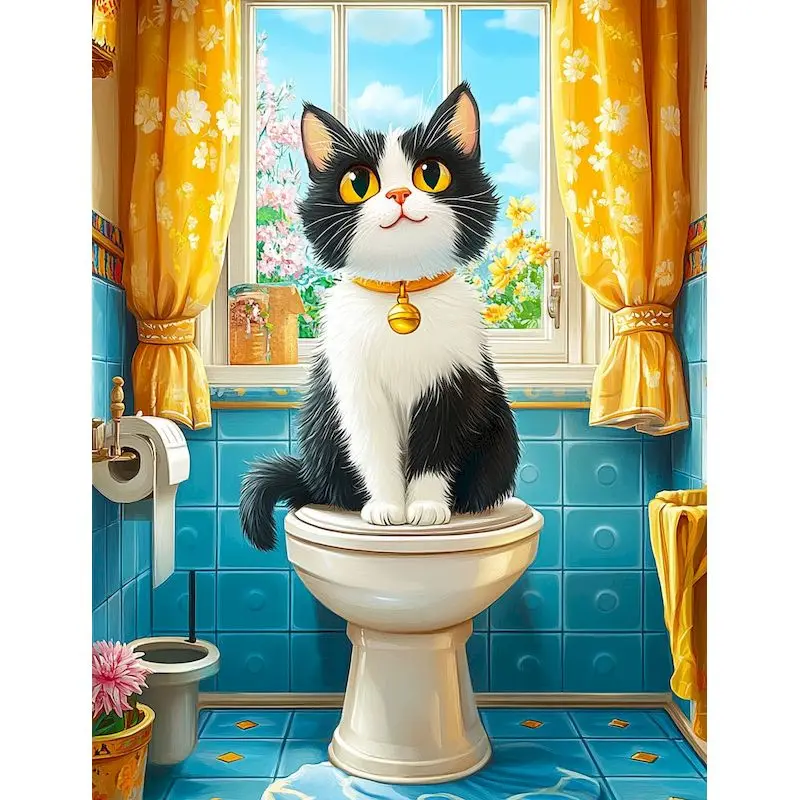 

GATYZTORY Picture By Number Cat Animal Kits For Adults Handpainted DIY Paint By Number Bathroom Scenery On Canvas Home Decoratio