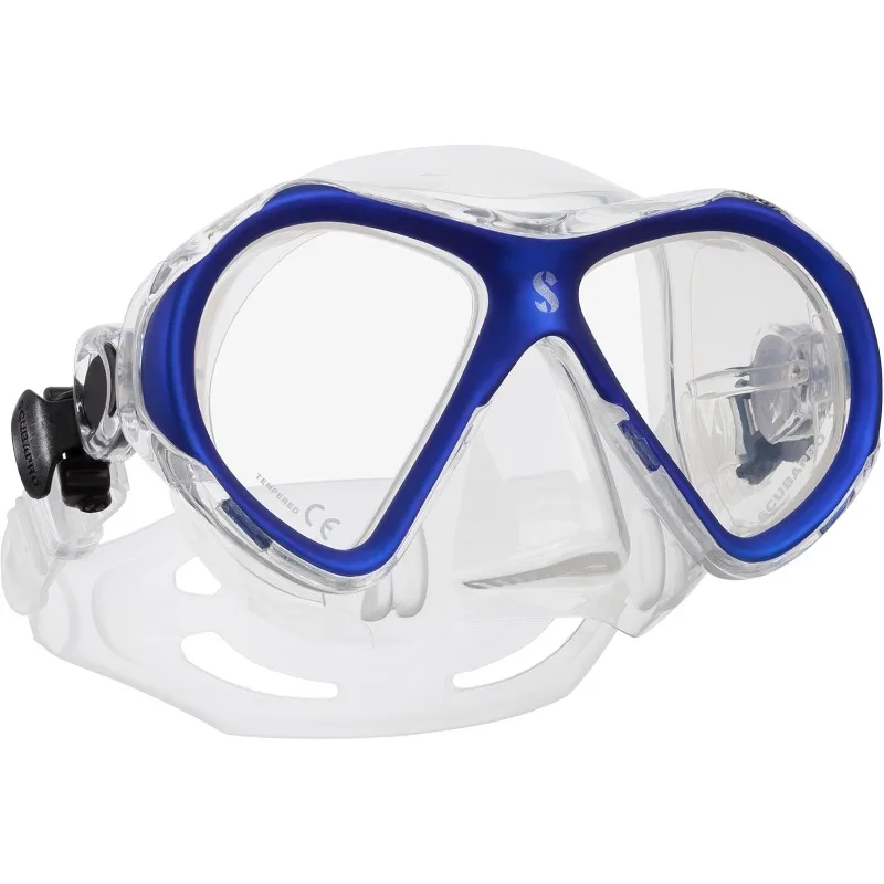 

SCUBAPRO Spectra Mini Scuba Mask with Ultra Clear Dual Lens and EZ Equalize Nose Pocket for Small Divers, Clear/Blue