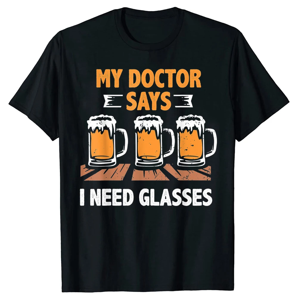 Lustiges T-Shirt mit Aufschrift „Mein Arzt sagt, ich brauche Brille“ für Männer und Frauen, modische T-Shirts aus Baumwolle, kurzärmelig, übergroßes, lockeres T-Shirt – Detail 2