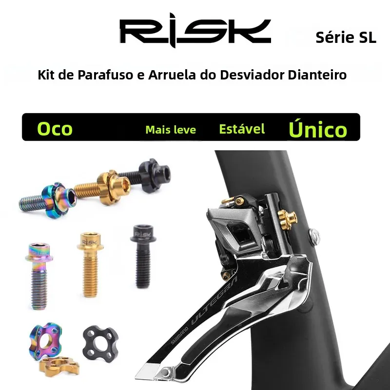 Risco m5x16mm parafusos de titânio ocos com arruelas de arco para bicicleta desviador dianteiro fixação estrada mudança fixação parafuso junta 5*16