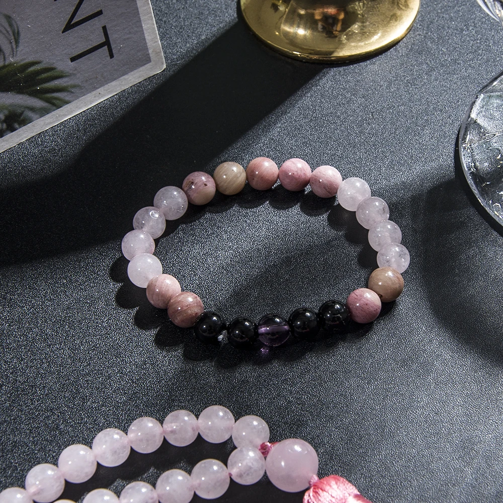 8mm Natural Rhodolite Rose Quartz 108 Mala Beads Necklace Men and Women Meditation Prayer Rosary Japamala Jewelry Set image 4