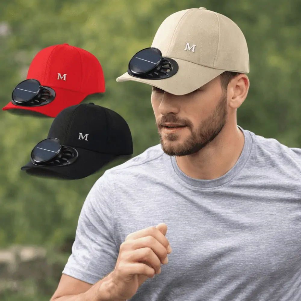 Adjustable Solar Charging With Fan Hat Breathable Letter Sunshade Duckbill Cap Polyester Solid Color for 3.7V600mAh