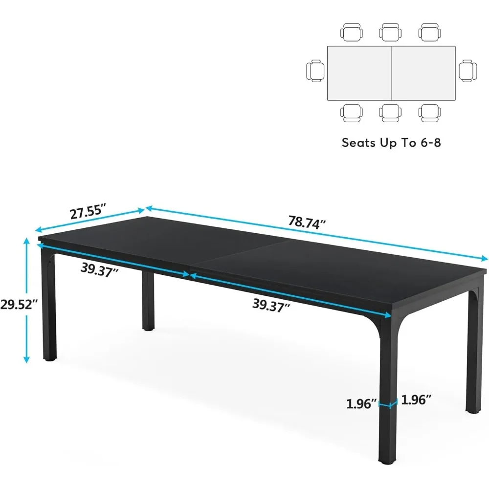 

78.7 Inches Long Dining Table for 6-8 Person, Large Rectangle Wood Dining Table, Dinner Table Only Table Black