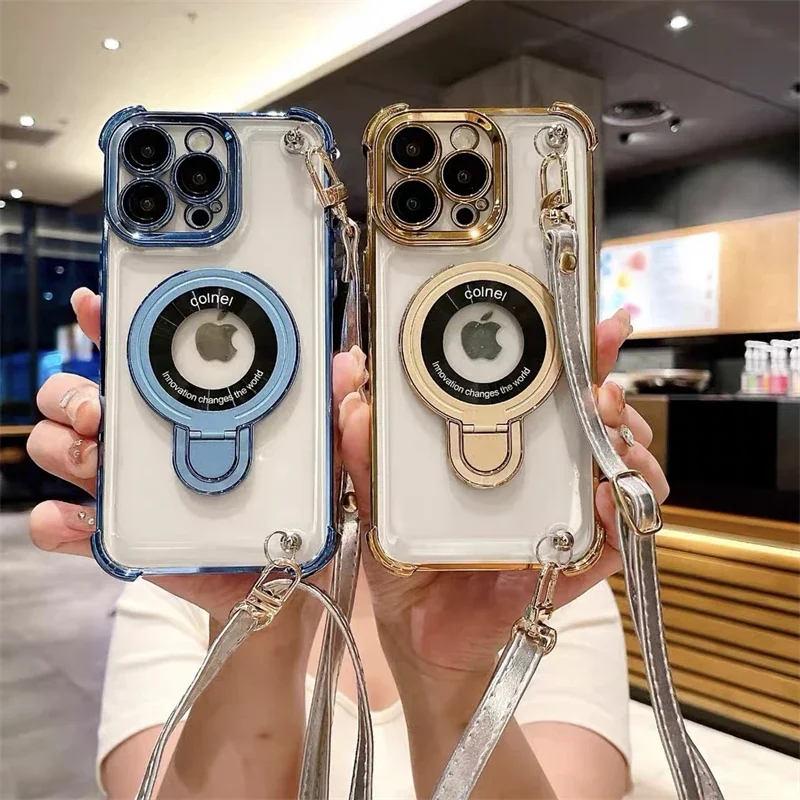 クロスボディショルダーストラップケース iPhone 15Pro 14 13 15 プロマックス 12 11 X Xr 透明ワイヤレス充電ネックレスストラップカバー