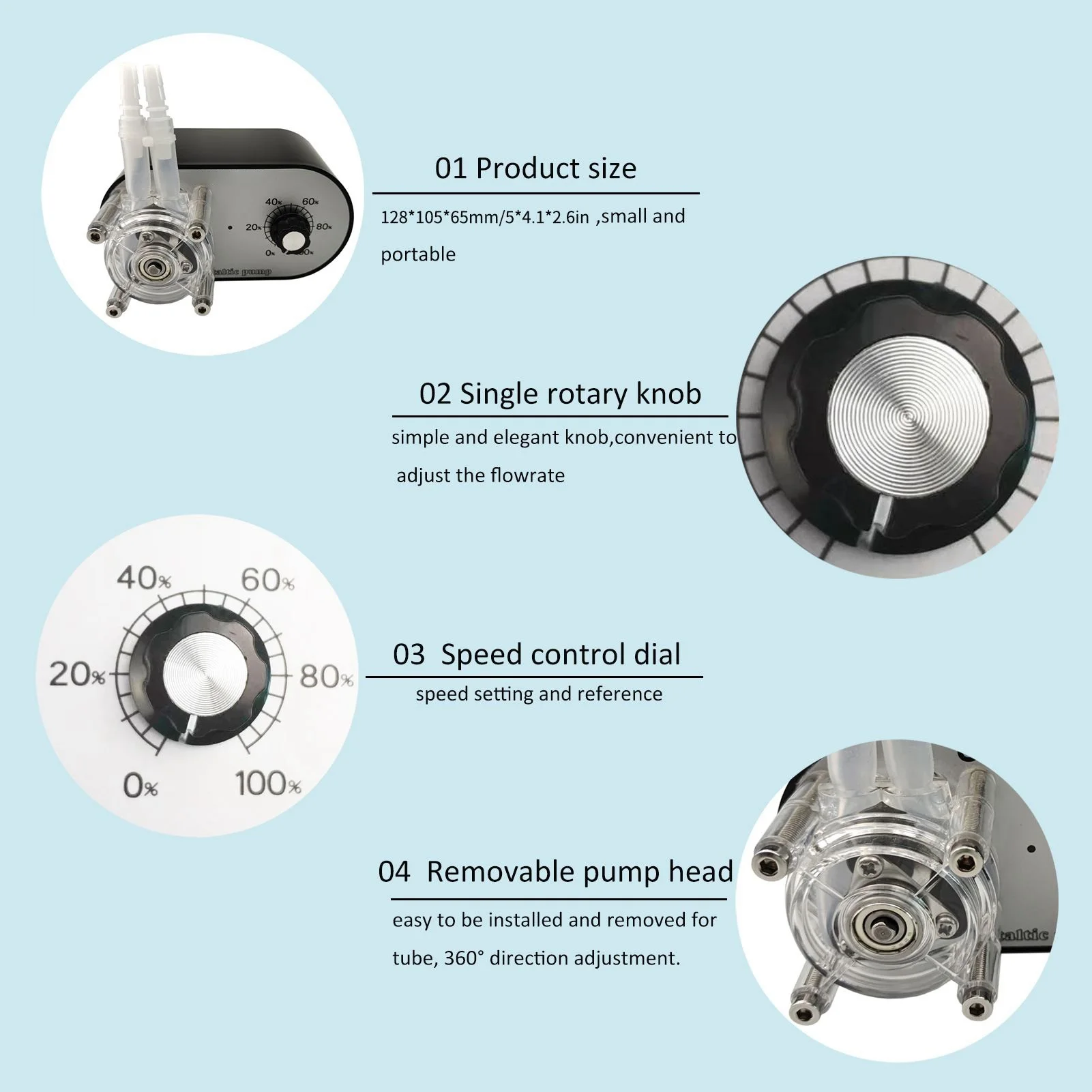 G928A Schlauchpumpe, 114–500 ml/min, einstellbare, selbstansaugende Dosierpumpe mit hoher Rate für Aquarium-Laboranalyse-Dosierzusätze