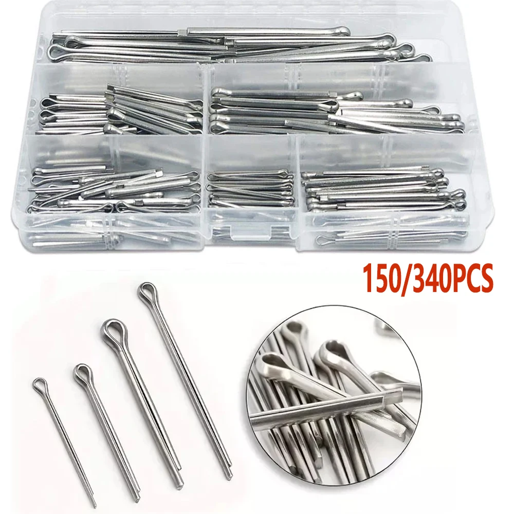 

150/340 Pcs Sliver Split Pins Cotter Fixings Assorted Sizes Zinc Plated Steel Hard Case Link Split Cotter Pin Set
