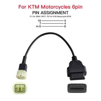 Conector OBD2 para motocicleta KTM, 6 pines, para Yamaha/Honda/Harley/Ducati/Kawasaki, herramientas para automóviles OBD, Cable de extensión para Moto