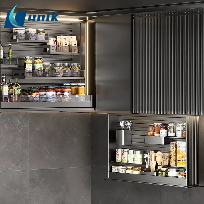 Intelligent Electric Cabinet Lifting Basket Household Vertical Pull-Down Rack with Telescopic Seasoning Basket