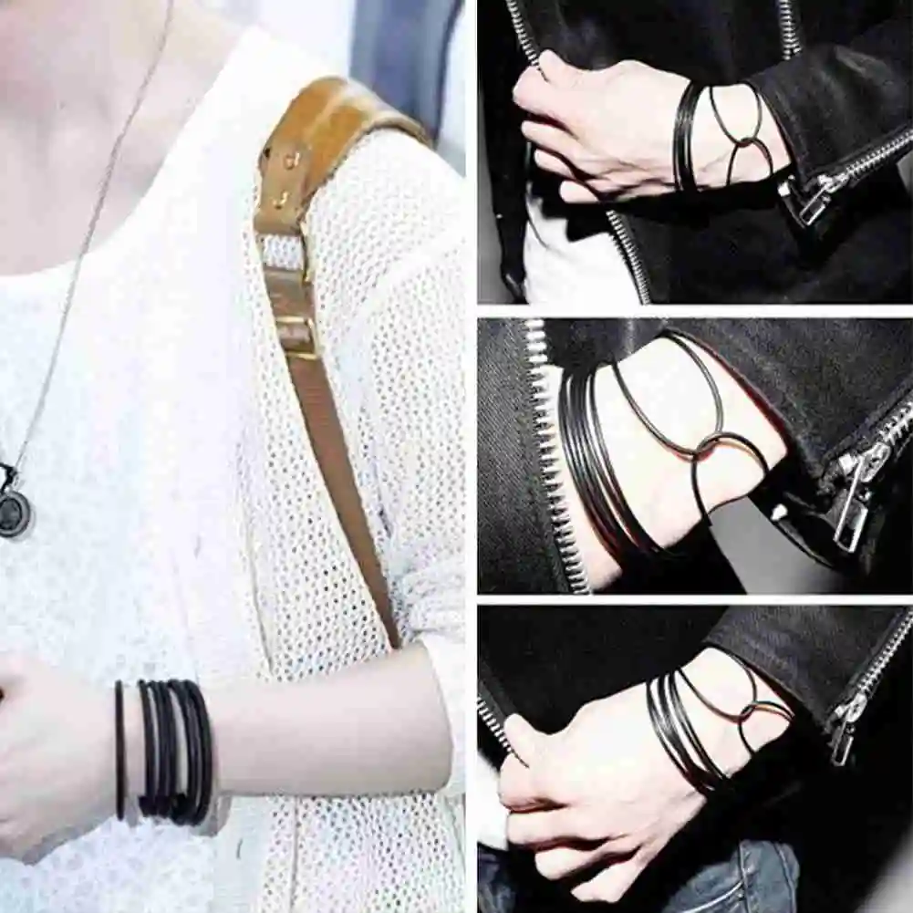 10pcs Gummy Silicone Bracelets Punk Rock Unisex Wristband Elastic Hairband Scrunchie Bangle Soft Durable Anti-Slip No Hair Damag
