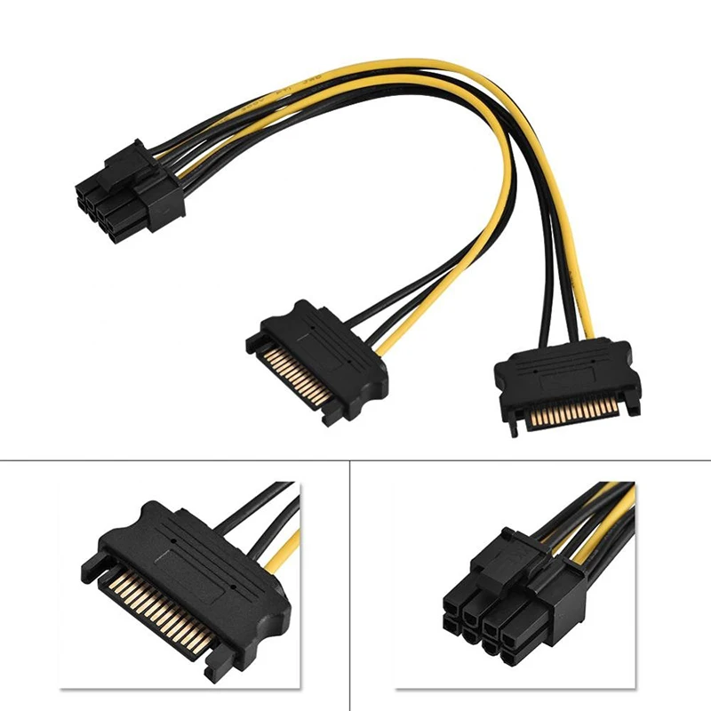 Dual SATA To PCI-E Power Cable 15Pin SATA To 8 Pin Video Card Power Wire