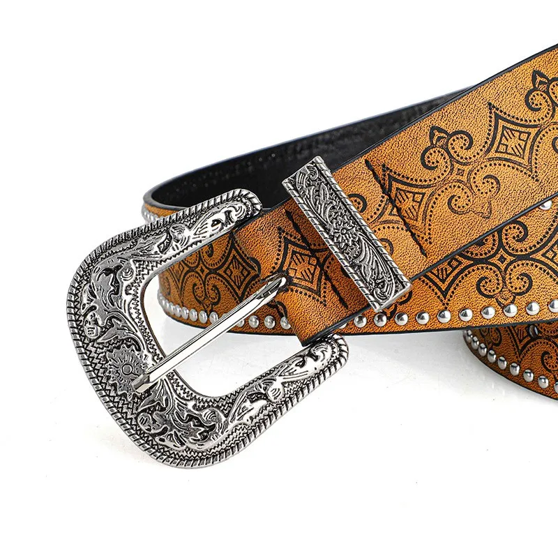 Western-Cowboy-Gürtel – Vintage-Punk-Stil, geschnitzte Schnalle, PU-Ledergürtel, lässige Trend-Accessoires, Y2K-Taillengürtel, für Männer und Frauen – Detail 12