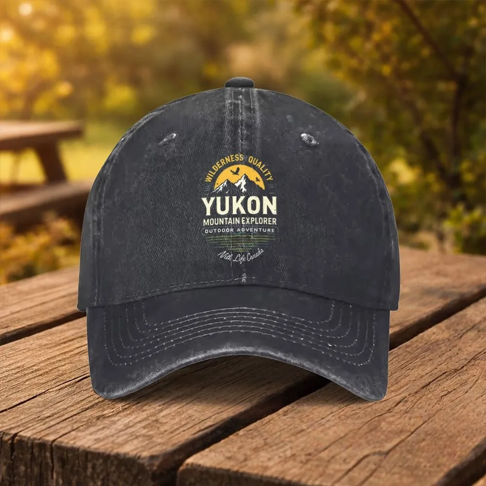 Yukon Mountain Explorer Distressed Baseball Cap Unisex Outdoor Adventure Hat for Sports Travel