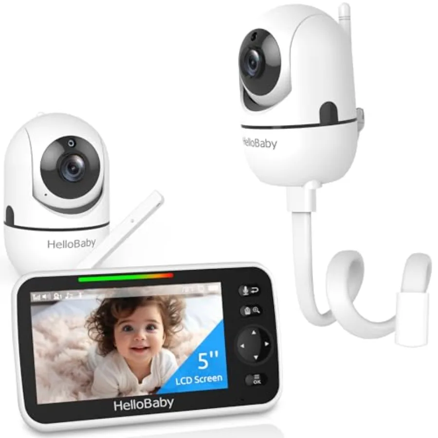 

Видеоняня HelloBaby с двумя камерами и 5-дюймовым IPS-экраном, 26 часов автономной работы, крепление на кроватку без инструментов и повреждений, черная