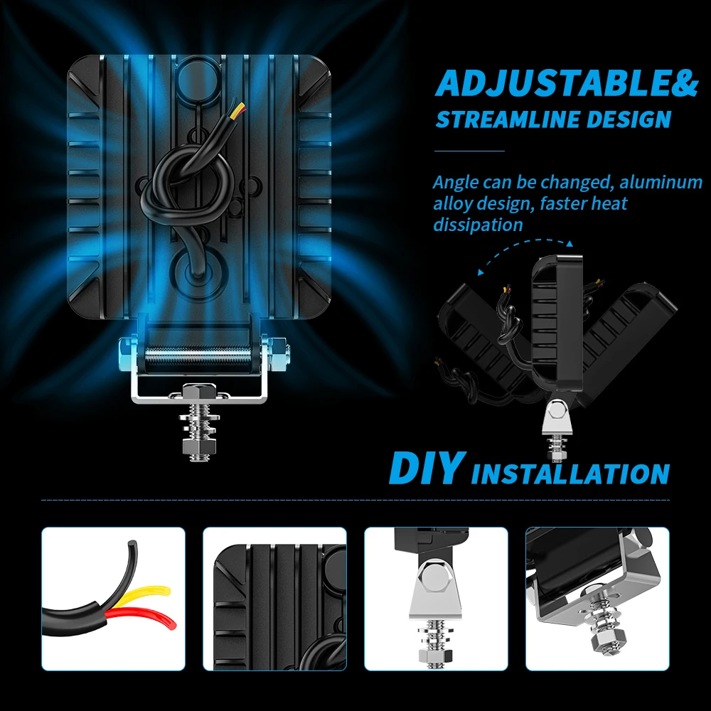 New Round Square LED Strobe Light Motorcycle Spotlight RGB 35W Work Light For Off-road/Motorcycle/Electric Vehicle/Forklift