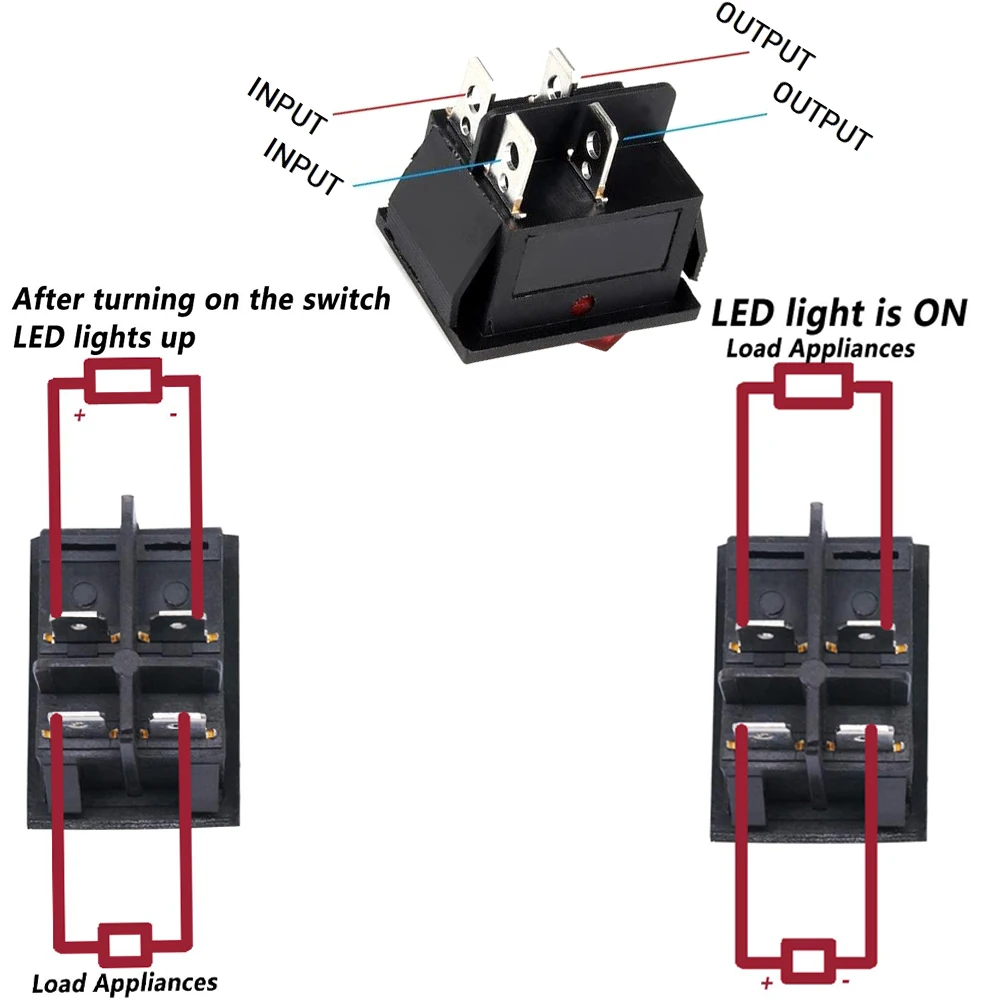 4PCS KCD4 Rocker Switch On/Off With Led Lights 4 16A 250V 220V Toggle Switch Small 4Pin Light For 2 Position Lamp 10A Rocket