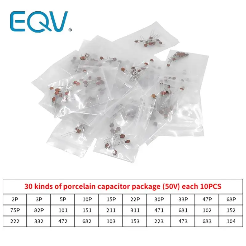 300pcs/lot Ceramic capacitor set pack 2PF-0.1UF 30 values*10pcs Electronic Components Package capacitor Assorted Kit samples Diy