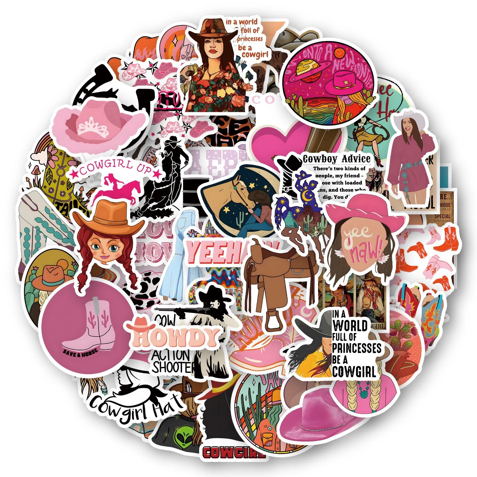 10/50PCS  Cowgirl Stickers,Pink Cowgirl Hat Cowgirl Boots Stickers,Perfect For Guitar Laptop Phone Scrapbooking Cowgirl Gift