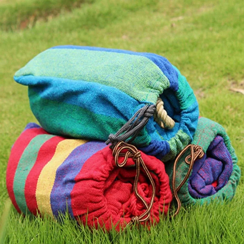 yes1-2 Person Cotton Rainbow Hanging Bed Capacity Stripe Hammock Swing Portable 260x80/100/150cm for Outdoor Indoor with Carry B