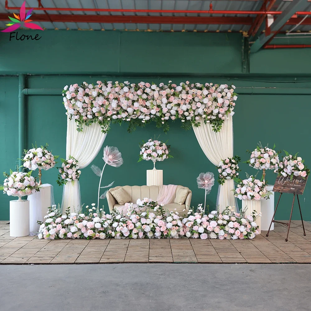 Luxury Backdrop Sets Fleurs Artificielles Mariage Decoration Custom Pink White Rose Centerpiece Floral Arrangement Props HY2448