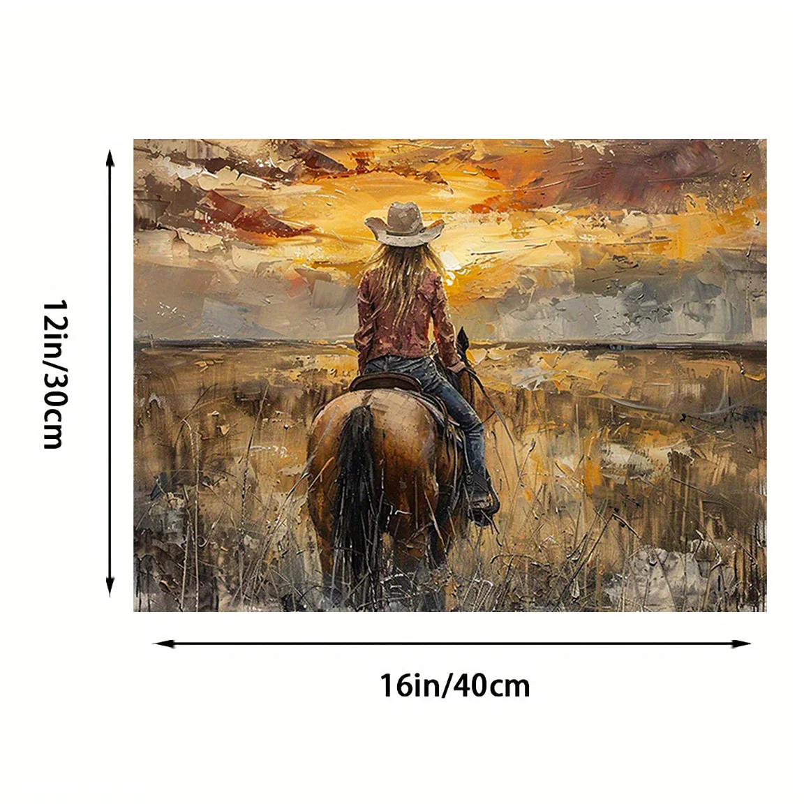 Frameless Canvas Art Print] Western Cowgirl on Horseback Canvas Art Print,Frameless Creative Wall Decor for Home, Office, Cafe