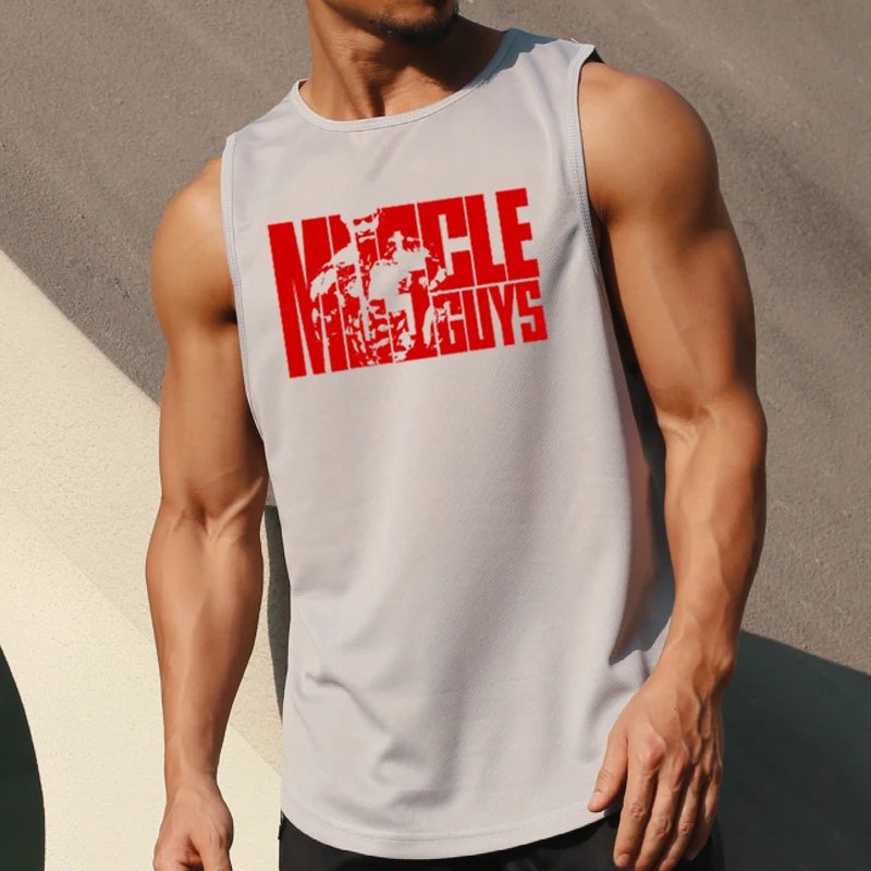 Men weightlifting Vest Muscleguys Summer Breathable Athletic Tank Top Lightweight Loose Sportswear For Jogging Fitness Gym Train