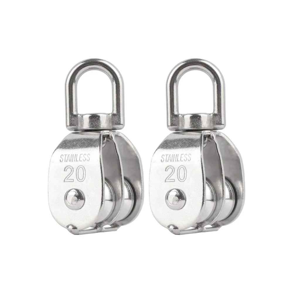 1PC M20 M25 M32 M50 Lifting Swivel Pulley Block 304 Stainless Steel Double Pulley Heavy Duty Traction Wheel Line Rope Roller