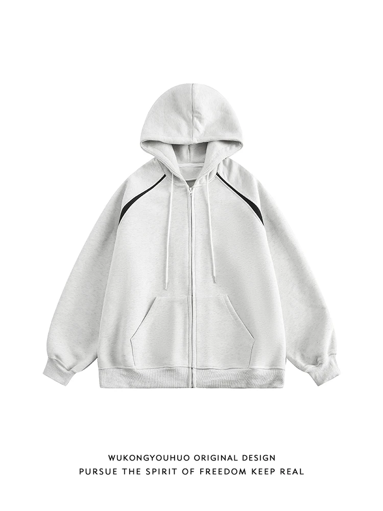 

Ретро-кардиган с цветными вставками и капюшоном, свободный крой, для мужчин и женщин, осенний сезон, повседневная модная брендовая одежда