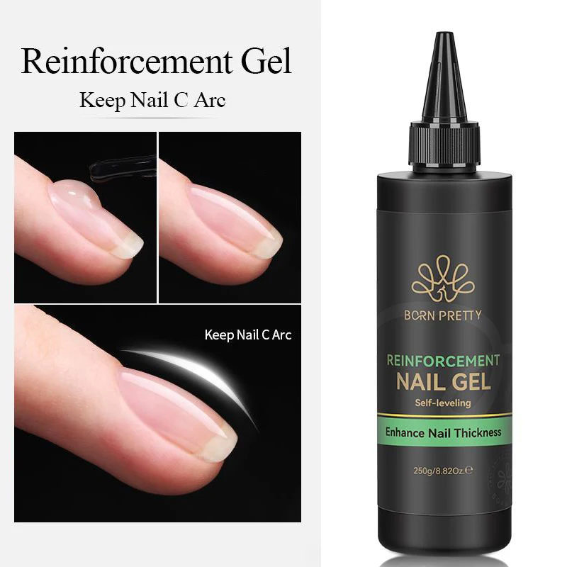 BORN PRETTY 250g Clear Reinforce Gel for Nails Long Lasting 15ml Self Leveling, Filling the Uneven Nail, Enhanced Nail Thickness
