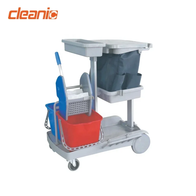 Custom Double Bucket Multi Purpose Kentucky Mop Wringer Floor Cleaning Truck Trolley With Braking Wheels