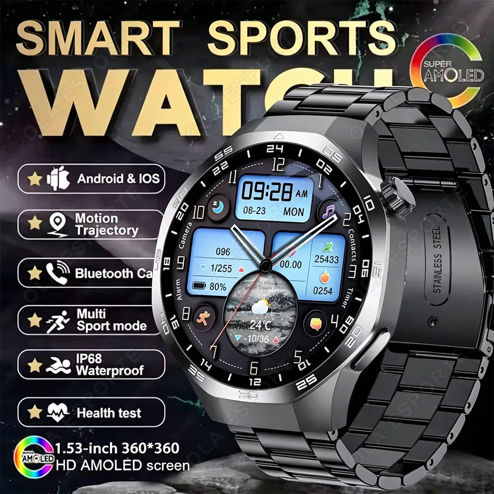 

New Sport Smart Watch 1.53" HD AMOLED Screen Sports Tracker Bluetooth Call Voice assistant Health Monitoring for Men Women HW12