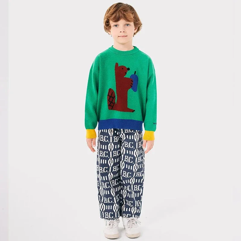 2024 New Autumn Winter Children's Clothing Girl Embroidery Sweaters Boys Warm Sweater Kids Printed Trousers Sets for Children