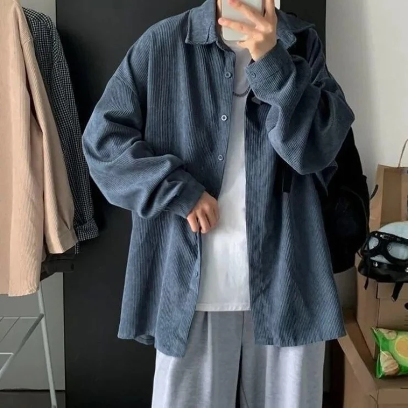 

Men's Spring Autumn Casual Long Sleeved Shirt Korean Style Rugged Look Corduroy Outerwear Trendy All Match Hong Kong Style Shirt