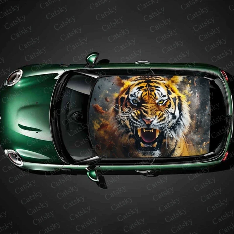 

Fantastic Tiger Car Roof Sticker Wrap Racing SUV Accessories Packaging Painted PVC Custom Car Graphic Decal