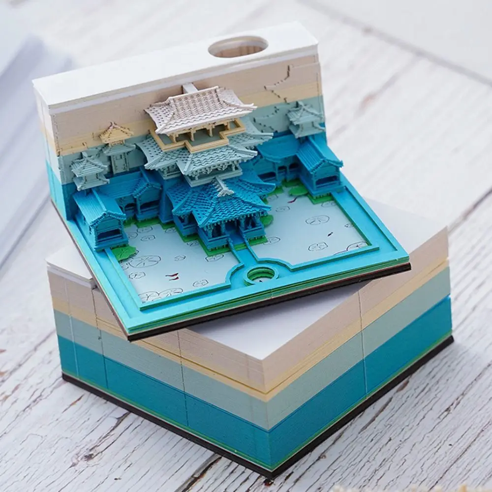 Temple Castle Universe 3D Carving Sticky Notes Message Paper Post Memos 3D Sticky Notepad Hand-tear Adhesive Diy Memo Note Paper