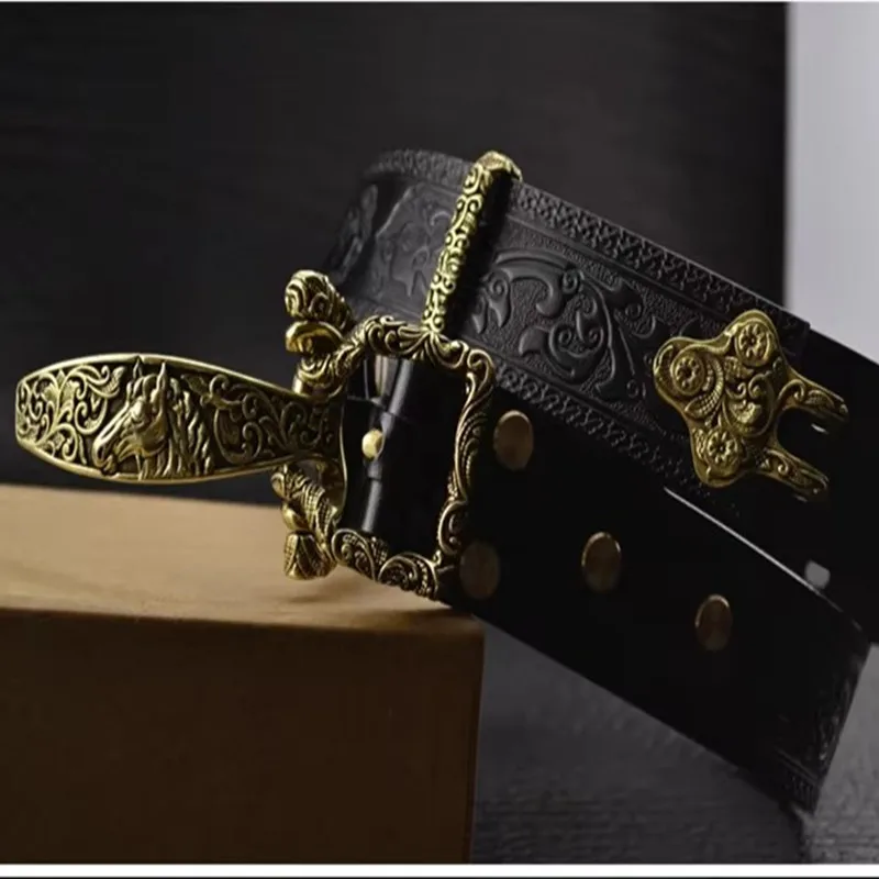 Brass Cavalry Belt cow genuine leather luxury strap male belts for men for Men DIY Waistband Jeans Leather Craft