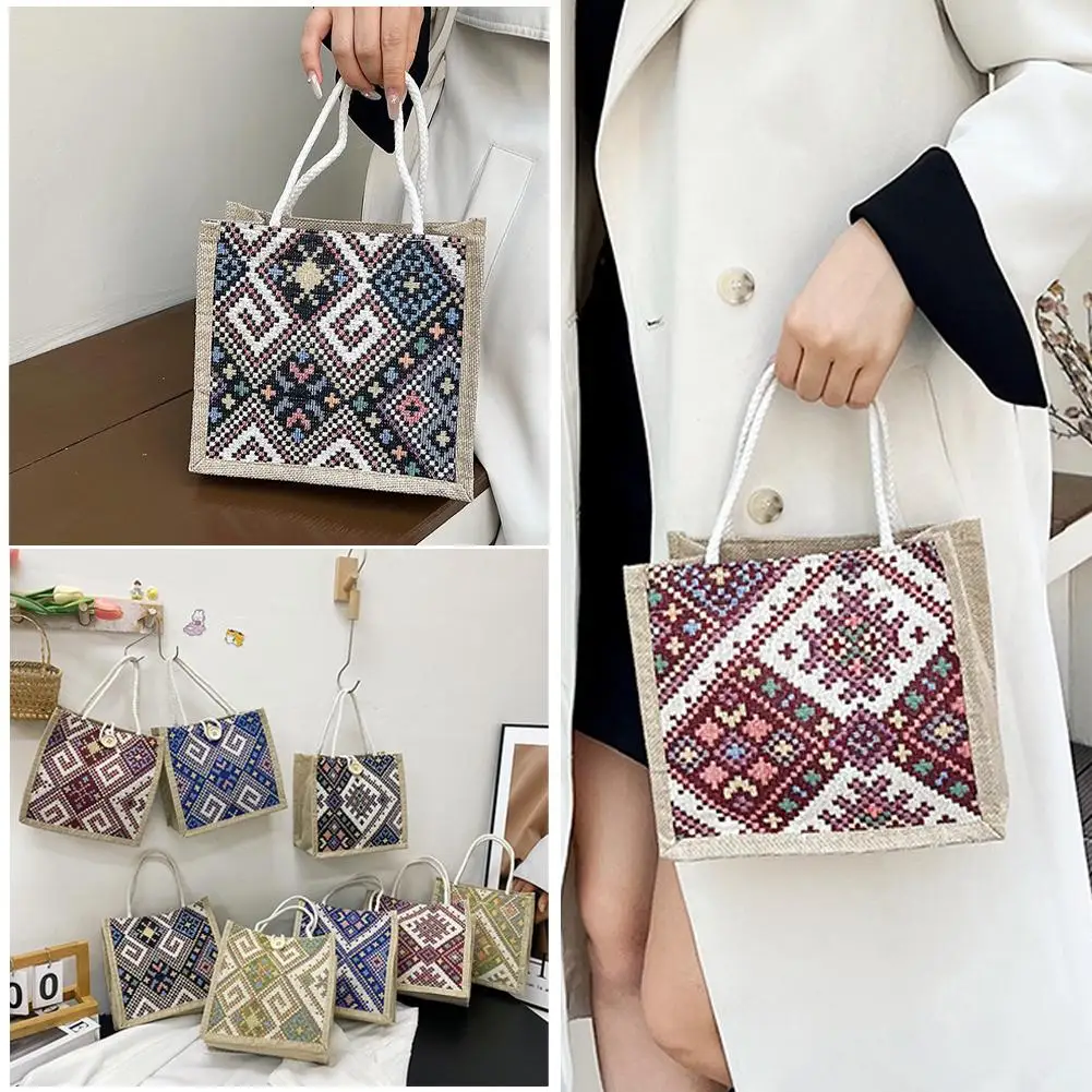 

National Style Canvas Bag Female Summer New Fashion Hand Linen Lunch Bag Out Bag Carrying Box Mommy Bento Carrying Go N3Z3