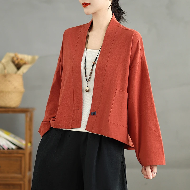 Loose Cotton Linen Shirt Jacket Women's Retro Style Spring Autumn New Arrival Comfortable Fit Women's Outerwear Casual Wear