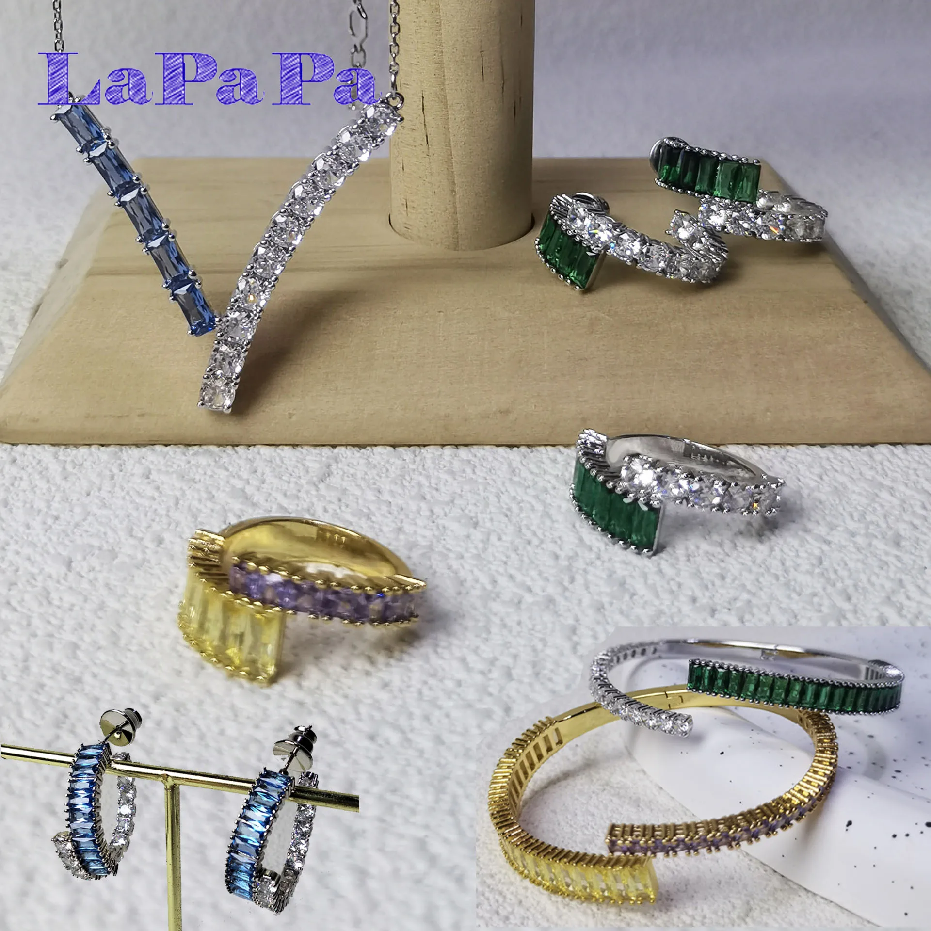 

2026 New Original Fine Jewelry Sets Charm Blue Green Water Drop Crystal Fashion Necklace Ring Earrings Women's Anniversary Gift