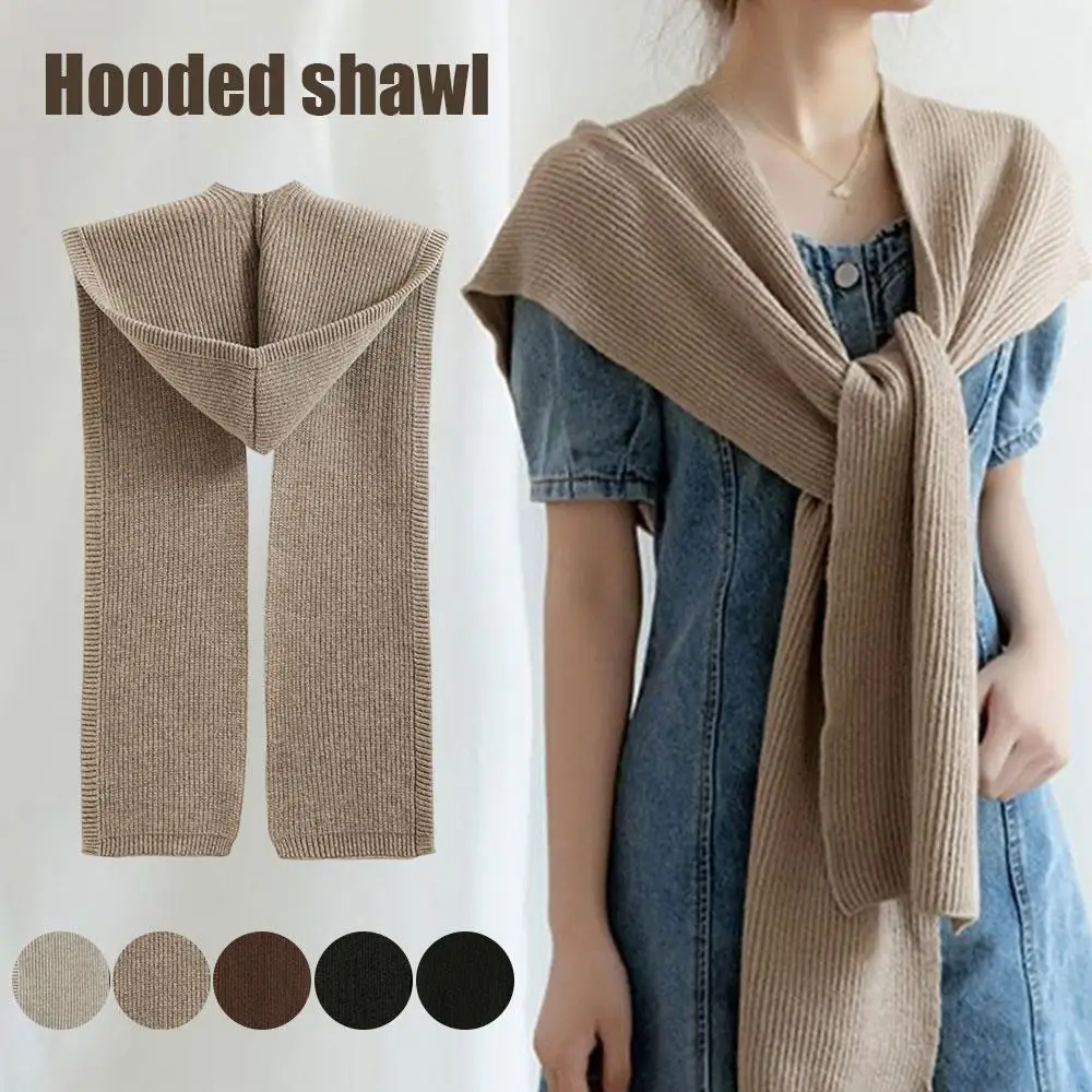 

100% шерстяная шапка, шарф, вязаные шарфы из чистой шерсти, однотонная шаль с острыми углами и капюшоном, цельный теплый шарф для шеи и плеч