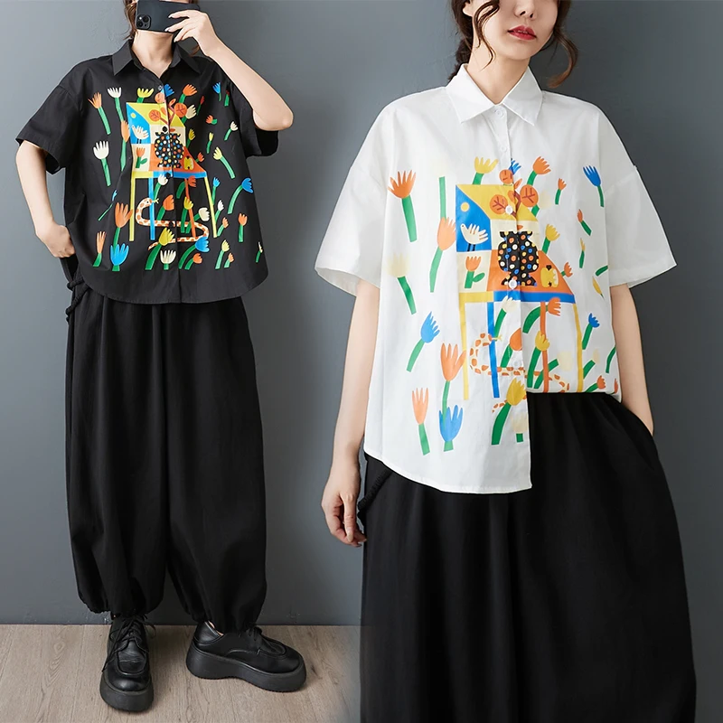 

Retro Style Pure Color Loose Fit Short Sleeve Women's Shirt 3D Print Design Slimming Top Comfortable Cotton Blend Neck