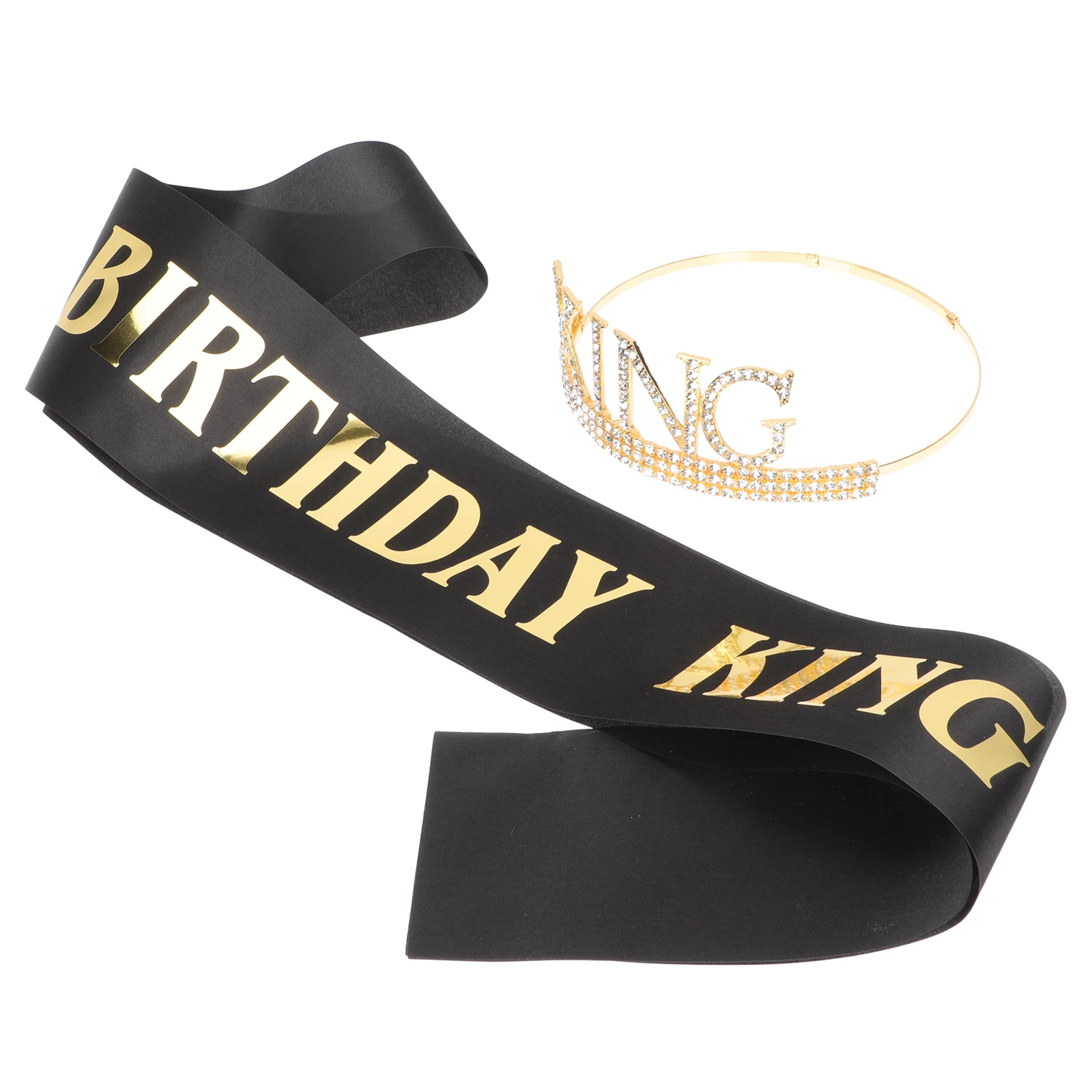 

Crown Headpiece Set Durable Plastic Rhinestone Royal Sash Elegant Hairstyle Accessories Prom Birthday Decorations for Men
